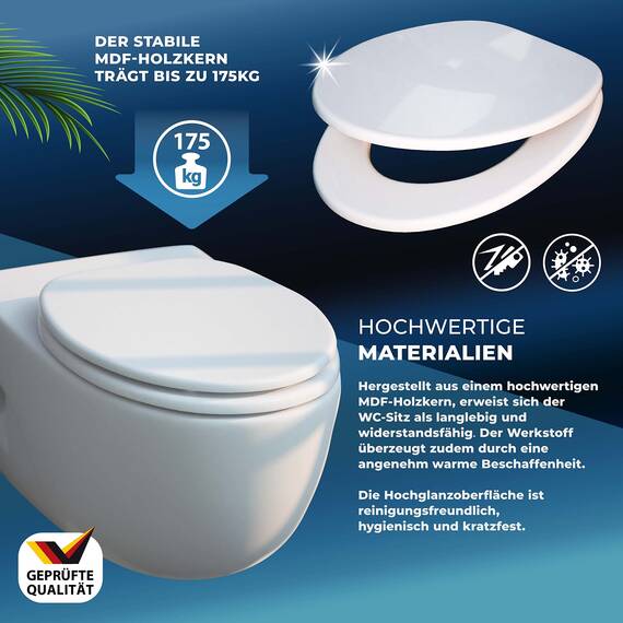CASARIA® WC Sitz Doppelte Absenkautomatik MDF Holzkern hygienisch Rostfreie Scharniere 175kg Bad Toilettendeckel Toilettensitz Klodeckel Weiß