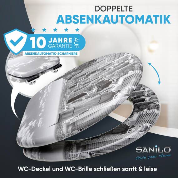 Sanilo WC-Sitz mit Absenkautomatik I Hochwertiger Toilettensitz aus Holz I Toilettendeckel in verschiedenen Motiven (Skyline New York)