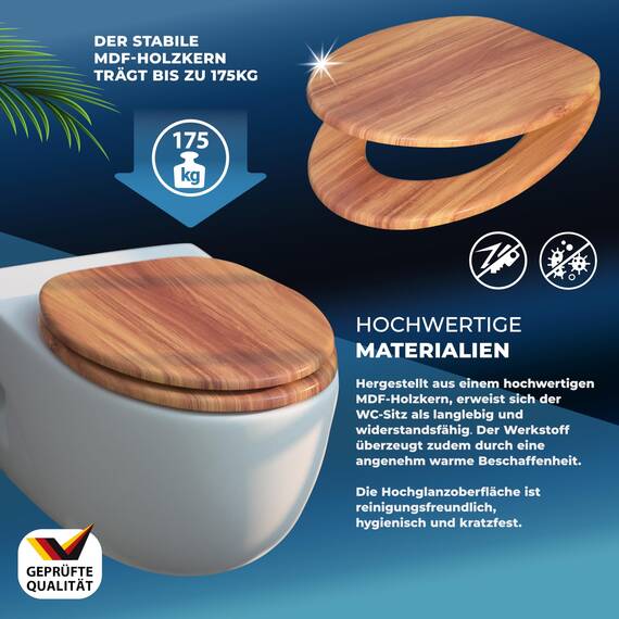CASARIA® Toilettendeckel mit doppelter Absenkautomatik MDF rostfreie Metall Scharniere WC Sitz 175kg Belastbar Antibakteriell Toilettensitz Holz