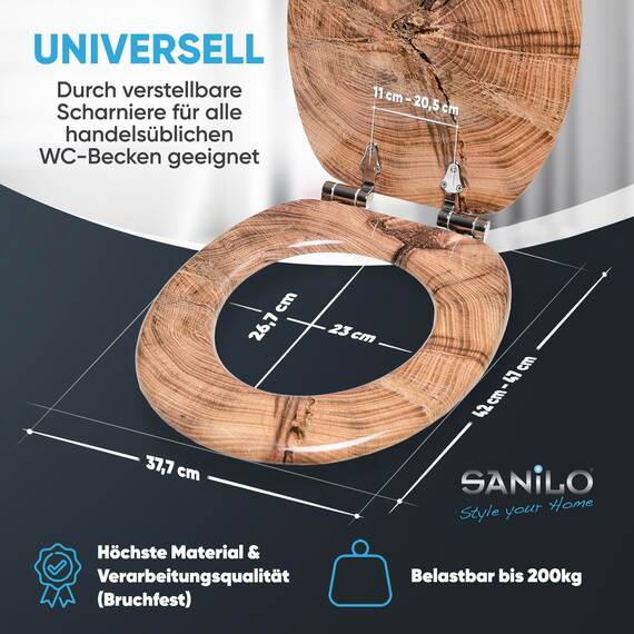Sanilo WC-Sitz mit Absenkautomatik I Hochwertiger Toilettensitz aus Holz I Toilettendeckel in verschiedenen Motiven (Old Tree)