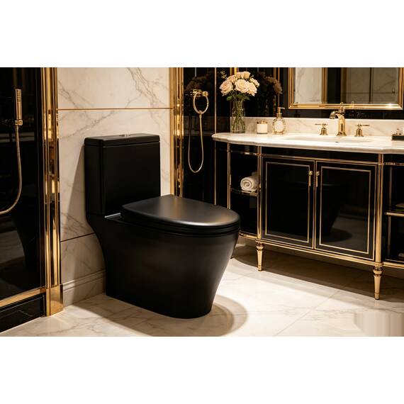 die Erdbeere Premium WC-Sitz aus MDF mit Geräuscharmer Absenkautomatik & Edler Holzoptik, Universell, Robust & Langlebig, Schwarz