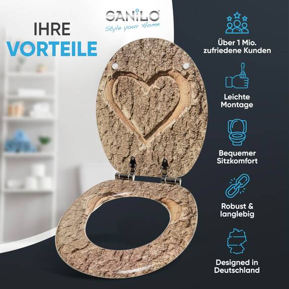 Sanilo WC-Sitz mit Absenkautomatik I Hochwertiger Toilettensitz aus Holz I Toilettendeckel in verschiedenen Motiven (True Love)