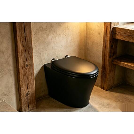 Premium WC-Sitz aus MDF | Mit Geräuscharmer Absenkautomatik & Edler Holzoptik | Universell, Robust & Langlebig | Markenqualität von die Erdbeere（Black）