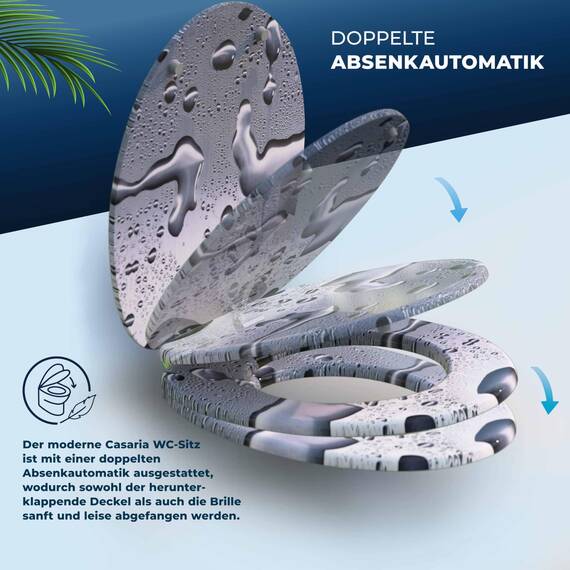 CASARIA® Toilettendeckel mit doppelter Absenkautomatik MDF rostfreie Metall Scharniere WC Sitz 175kg Belastbar Antibakteriell Toilettensitz Waterdrops