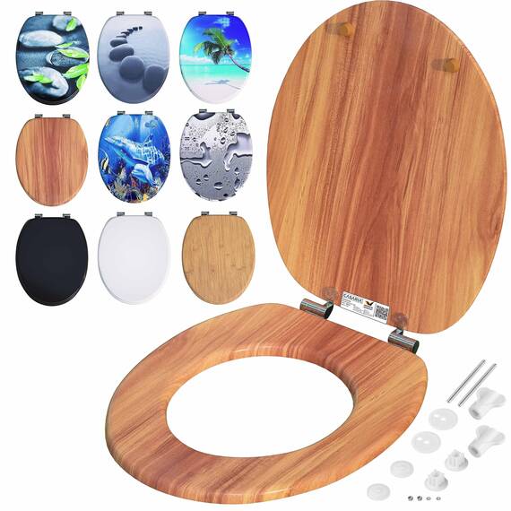 CASARIA® Toilettendeckel mit doppelter Absenkautomatik MDF rostfreie Metall Scharniere WC Sitz 175kg Belastbar Antibakteriell Toilettensitz Holz