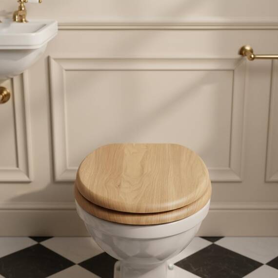SINOBATH WC-Sitz mit Absenkautomatik, O-Form aus Stabilem MDF, Toilettendeckel mit Edelstahlscharnieren, Soft-Close & Geräuschlos, Holz-Optik