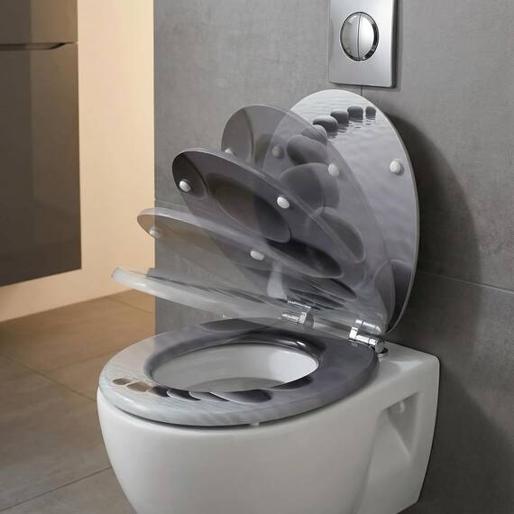 SINOBATH WC-Sitz Schwarz Matt mit Absenkautomatik, Klodeckel O-Form aus stabilem MDF, Toilettendeckel mit Edelstahlscharnieren, Soft-Close & Geräuschlos
