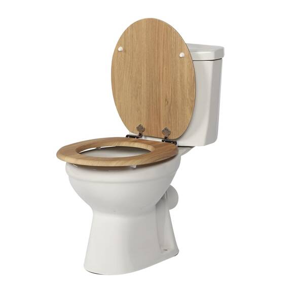 SINOBATH WC-Sitz mit Absenkautomatik, O-Form aus Stabilem MDF, Toilettendeckel mit Edelstahlscharnieren, Soft-Close & Geräuschlos, Holz-Optik