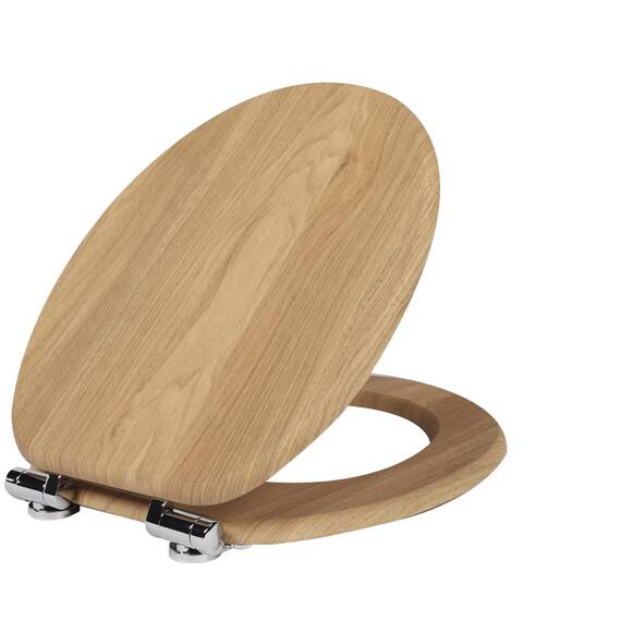 SINOBATH WC-Sitz mit Absenkautomatik, O-Form aus Stabilem MDF, Toilettendeckel mit Edelstahlscharnieren, Soft-Close & Geräuschlos, Holz-Optik