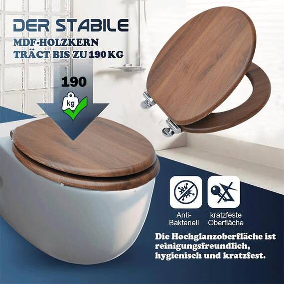 SINOBATH Premium WC-Sitz aus MDF | Mit Geräuscharmer Absenkautomatik & Edler Holzoptik | Universell, Robust & Langlebig