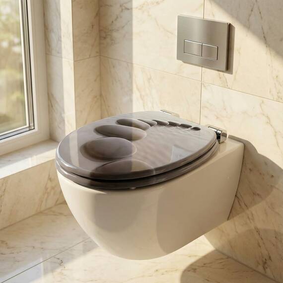 SINOBATH WC-Sitz Schwarz Matt mit Absenkautomatik, Klodeckel O-Form aus stabilem MDF, Toilettendeckel mit Edelstahlscharnieren, Soft-Close & Geräuschlos