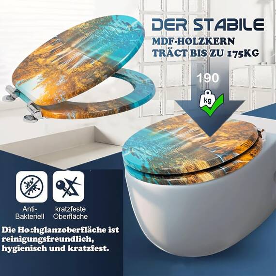 SINOBATH WC Sitz mit Absenkautomatik, viele schöne WC Sitze zur Auswahl, hochwertige und stabile Qualität aus Holz(Wunderschöner see.)