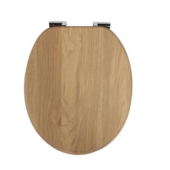SINOBATH WC-Sitz mit Absenkautomatik, O-Form aus Stabilem MDF, Toilettendeckel mit Edelstahlscharnieren, Soft-Close & Geräuschlos, Holz-Optik
