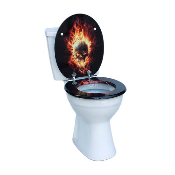 Premium WC-Sitz aus MDF | Mit Geräuscharmer Absenkautomatik & Edler Holzoptik | Universell, Robust & Langlebig (Skull)