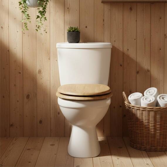 SINOBATH WC-Sitz mit Absenkautomatik, O-Form aus Stabilem MDF, Toilettendeckel mit Edelstahlscharnieren, Soft-Close & Geräuschlos, Holz-Optik