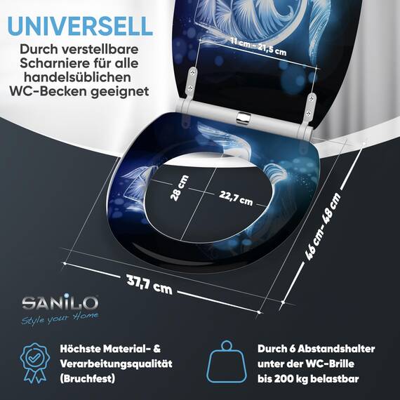 Sanilo WC Sitz mit Absenkautomatik & Schnellverschluss, Toilettendeckel per Knopfdruck abnehmbar, einfache Montage von oben (Glow Turtle)