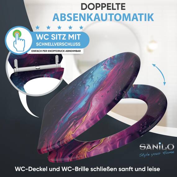 Sanilo WC Sitz mit Absenkautomatik & Schnellverschluss, Toilettendeckel per Knopfdruck abnehmbar, einfache Montage von oben (Lumen)