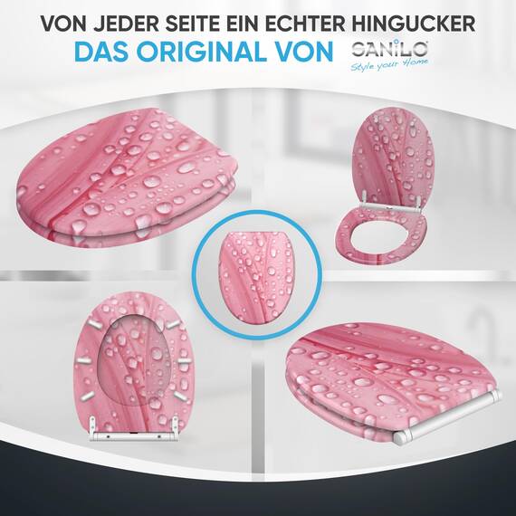 Sanilo WC Sitz mit Absenkautomatik & Schnellverschluss, Toilettendeckel per Knopfdruck abnehmbar, einfache Montage von oben (Pink Flower)