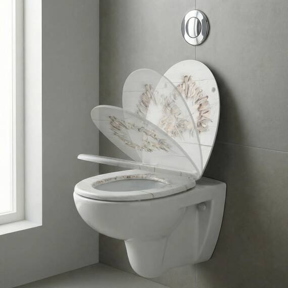 SINOBATH WC-Sitz Mit Absenkautomatik, Hochwertige Und Stabile Antibakterieller Toiletten, MDF Holzkern, Stabile QualitäT, Einfache Montage Wc Deckel Klobrille (Stone Hear)