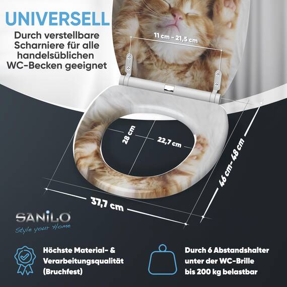 Sanilo WC Sitz mit Absenkautomatik & Schnellverschluss, Toilettendeckel per Knopfdruck abnehmbar, einfache Montage von oben (Lilly)