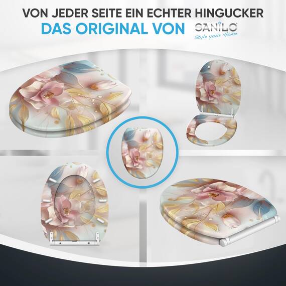 Sanilo WC Sitz mit Absenkautomatik & Schnellverschluss, Toilettendeckel per Knopfdruck abnehmbar, einfache Montage von oben (Florentia)