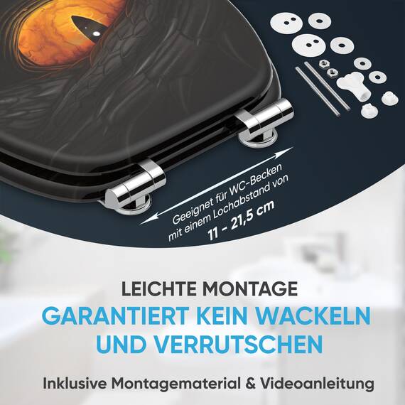 Sanilo WC Sitz mit Absenkautomatik, viele neue Toilettendeckel zur Auswahl, hochwertige Oberfläche, einfache Montage, stabile Scharniere (Black Eye)