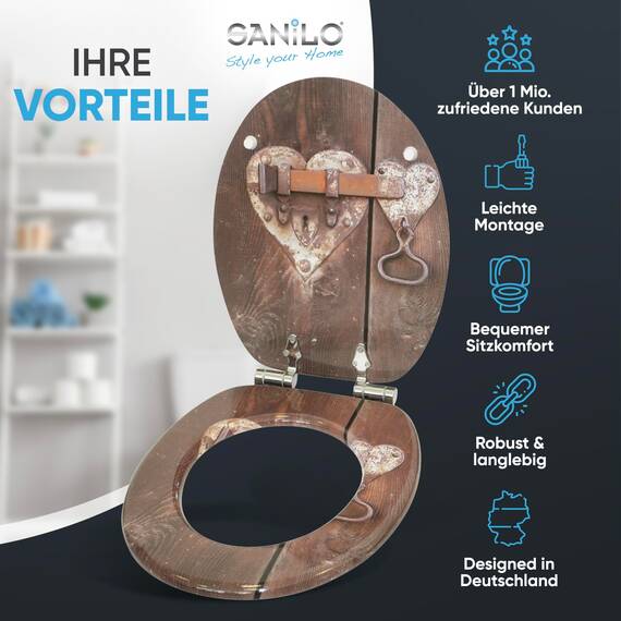 Sanilo WC Sitz mit Absenkautomatik, viele neue Toilettendeckel zur Auswahl, hochwertige Oberfläche, einfache Montage, stabile Scharniere (Türschloss)