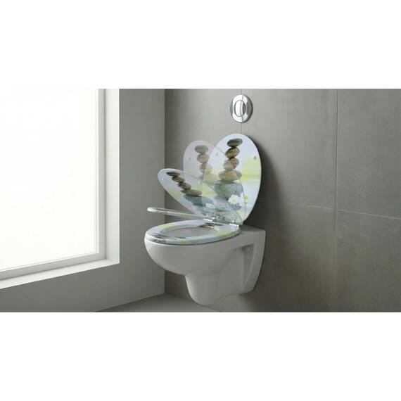 SINOBATH WC-Sitz mit Soft-Close Funktion, Antibakterieller Toiletten-Deckel aus MDF Holzkern, Einfache Montage, Stabil & Langlebig, Steinblumen Muster