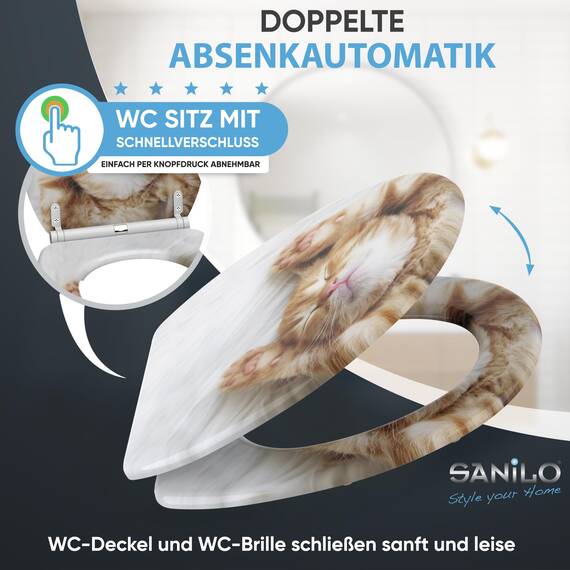 Sanilo WC Sitz mit Absenkautomatik & Schnellverschluss, Toilettendeckel per Knopfdruck abnehmbar, einfache Montage von oben (Lilly)