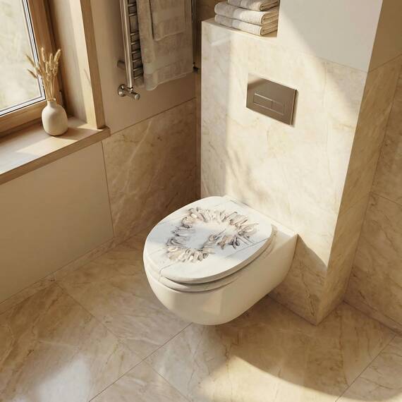 SINOBATH WC-Sitz Mit Absenkautomatik, Hochwertige Und Stabile Antibakterieller Toiletten, MDF Holzkern, Stabile QualitäT, Einfache Montage Wc Deckel Klobrille (Stone Hear)