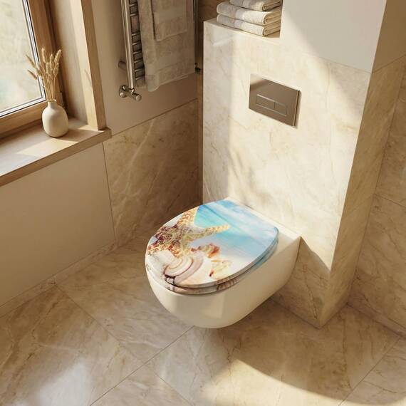 SINOBATH WC Sitz mit Absenkautomatik, viele schöne WC Sitze zur Auswahl, hochwertige und stabile Qualität aus Holz (Muscheln)