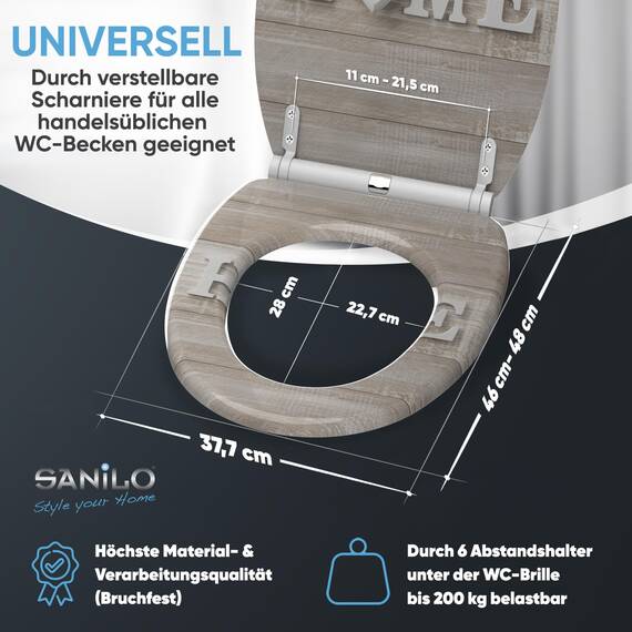 Sanilo WC Sitz mit Absenkautomatik & Schnellverschluss, Toilettendeckel per Knopfdruck abnehmbar, einfache Montage von oben (Home)