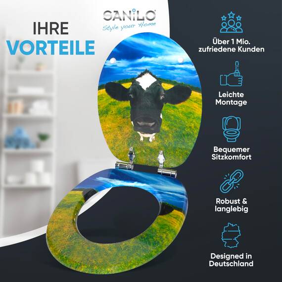 Sanilo WC Sitz mit Absenkautomatik, viele neue Toilettendeckel zur Auswahl, hochwertige Oberfläche, einfache Montage, stabile Scharniere (Kuhkopf)