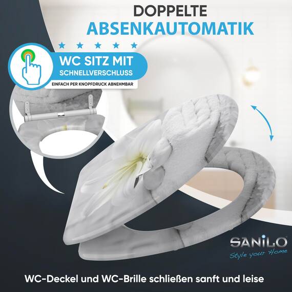 Sanilo WC Sitz mit Absenkautomatik & Schnellverschluss, Toilettendeckel per Knopfdruck abnehmbar, einfache Montage von oben (Good Feeling)