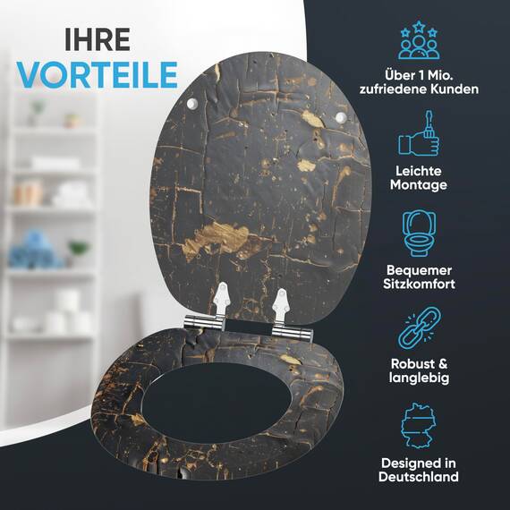 Sanilo WC Sitz mit Absenkautomatik, viele neue Toilettendeckel zur Auswahl, hochwertige Oberfläche, einfache Montage, stabile Scharniere (Shield)