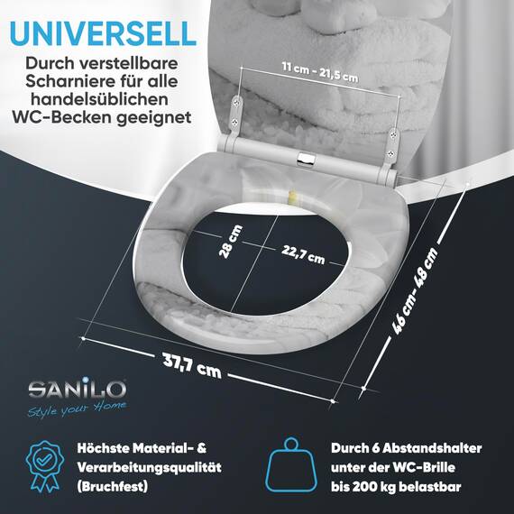Sanilo WC Sitz mit Absenkautomatik & Schnellverschluss, Toilettendeckel per Knopfdruck abnehmbar, einfache Montage von oben (Good Feeling)