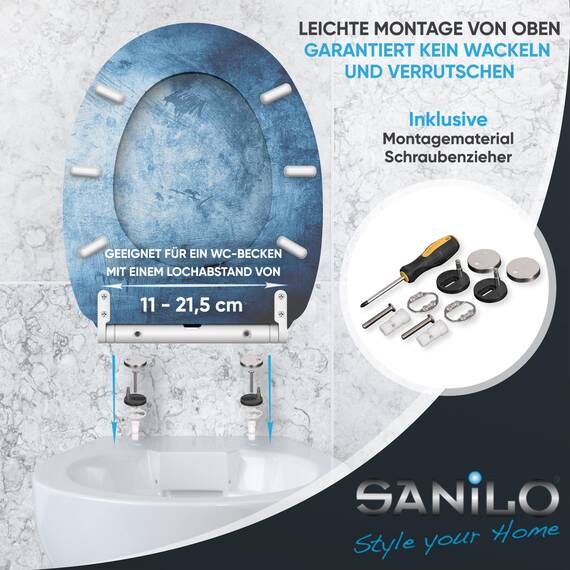 Sanilo WC Sitz mit Absenkautomatik & Schnellverschluss, Toilettendeckel per Knopfdruck abnehmbar, einfache Montage von oben Solium)