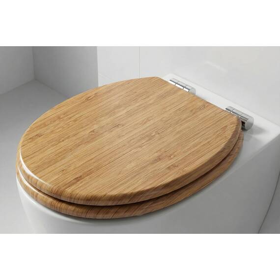 SINOBATH WC-Sitz mit Absenkautomatik, O-Form aus Stabilem MDF, Toilettendeckel mit Edelstahlscharnieren, Soft-Close & Geräuschlos, Holz-Optik