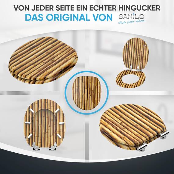 Sanilo WC Sitz mit Absenkautomatik, viele neue Toilettendeckel zur Auswahl, hochwertige Oberfläche, einfache Montage, stabile Scharniere (Bambusa)