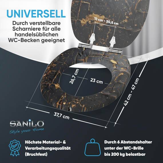 Sanilo WC Sitz mit Absenkautomatik, viele neue Toilettendeckel zur Auswahl, hochwertige Oberfläche, einfache Montage, stabile Scharniere (Shield)