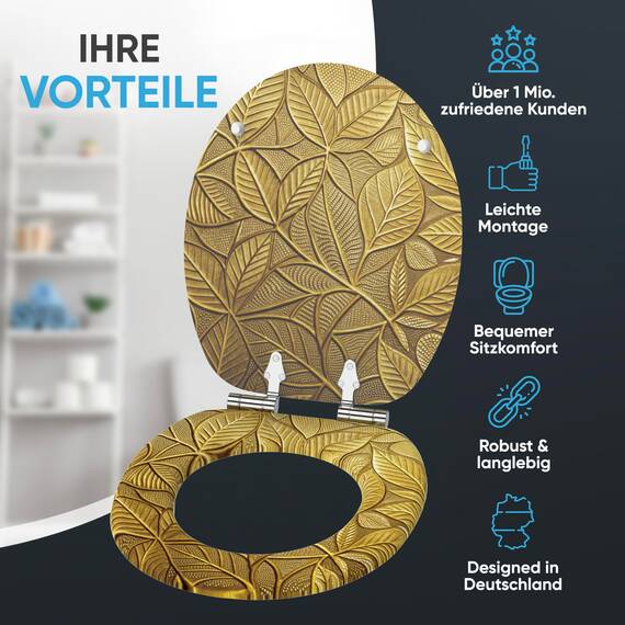 Sanilo WC Sitz mit Absenkautomatik, viele neue Toilettendeckel zur Auswahl, hochwertige Oberfläche, einfache Montage, stabile Scharniere (Bractea)