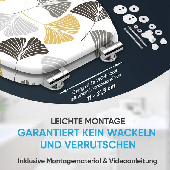 Sanilo WC Sitz mit Absenkautomatik, viele neue Toilettendeckel zur Auswahl, hochwertige Oberfläche, einfache Montage, stabile Scharniere (Ginkgo)