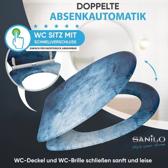 Sanilo WC Sitz mit Absenkautomatik & Schnellverschluss, Toilettendeckel per Knopfdruck abnehmbar, einfache Montage von oben Solium)