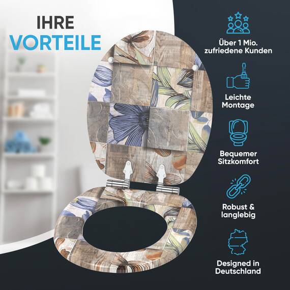Sanilo WC Sitz mit Absenkautomatik, viele neue Toilettendeckel zur Auswahl, hochwertige Oberfläche, einfache Montage, stabile Scharniere (Livia)