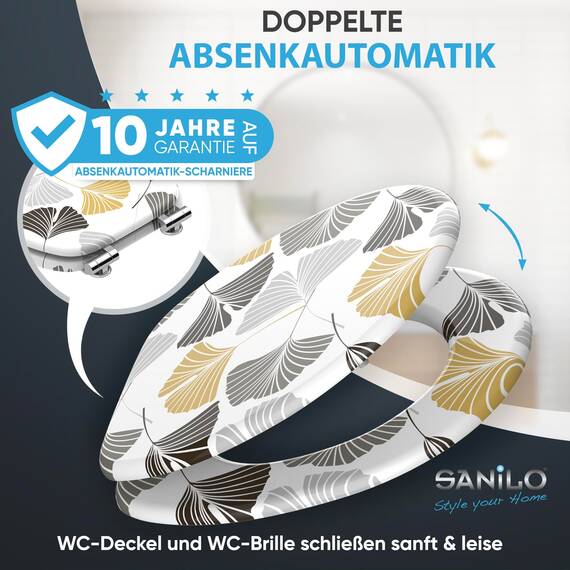 Sanilo WC Sitz mit Absenkautomatik, viele neue Toilettendeckel zur Auswahl, hochwertige Oberfläche, einfache Montage, stabile Scharniere (Ginkgo)