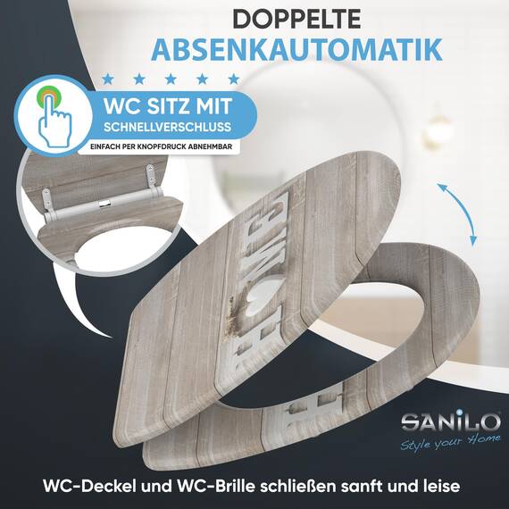 Sanilo WC Sitz mit Absenkautomatik & Schnellverschluss, Toilettendeckel per Knopfdruck abnehmbar, einfache Montage von oben (Home)