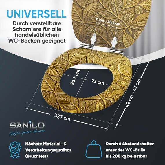 Sanilo WC Sitz mit Absenkautomatik, viele neue Toilettendeckel zur Auswahl, hochwertige Oberfläche, einfache Montage, stabile Scharniere (Bractea)