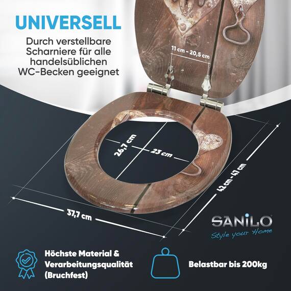 Sanilo WC Sitz mit Absenkautomatik, viele neue Toilettendeckel zur Auswahl, hochwertige Oberfläche, einfache Montage, stabile Scharniere (Türschloss)