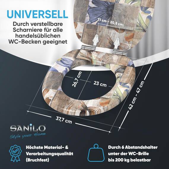 Sanilo WC Sitz mit Absenkautomatik, viele neue Toilettendeckel zur Auswahl, hochwertige Oberfläche, einfache Montage, stabile Scharniere (Livia)