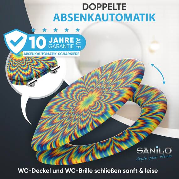 Sanilo WC Sitz mit Absenkautomatik, viele neue Toilettendeckel zur Auswahl, hochwertige Oberfläche, einfache Montage, stabile Scharniere (Illusion)